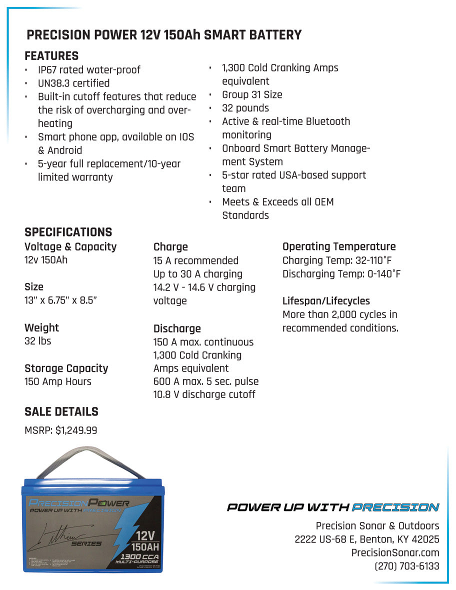 Precision Power Lithium 12V 150Ah Multi-Purpose Cranking Smart Battery