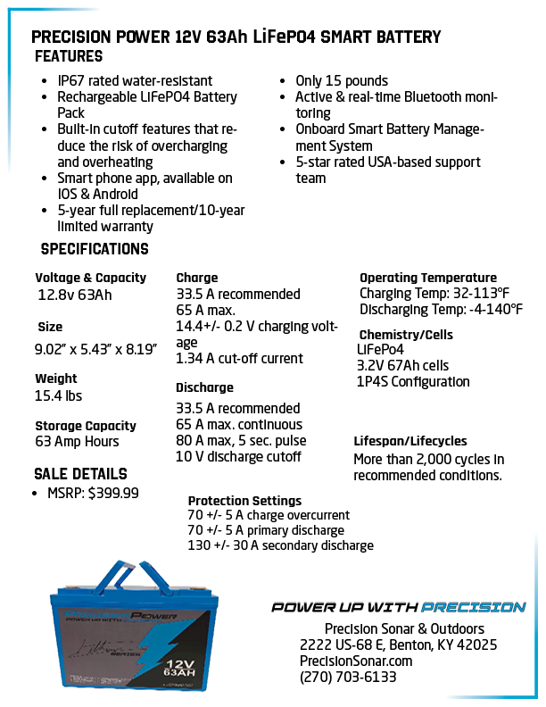 Precision Power Lithium 12V 63Ah Deep Cycle Smart Battery