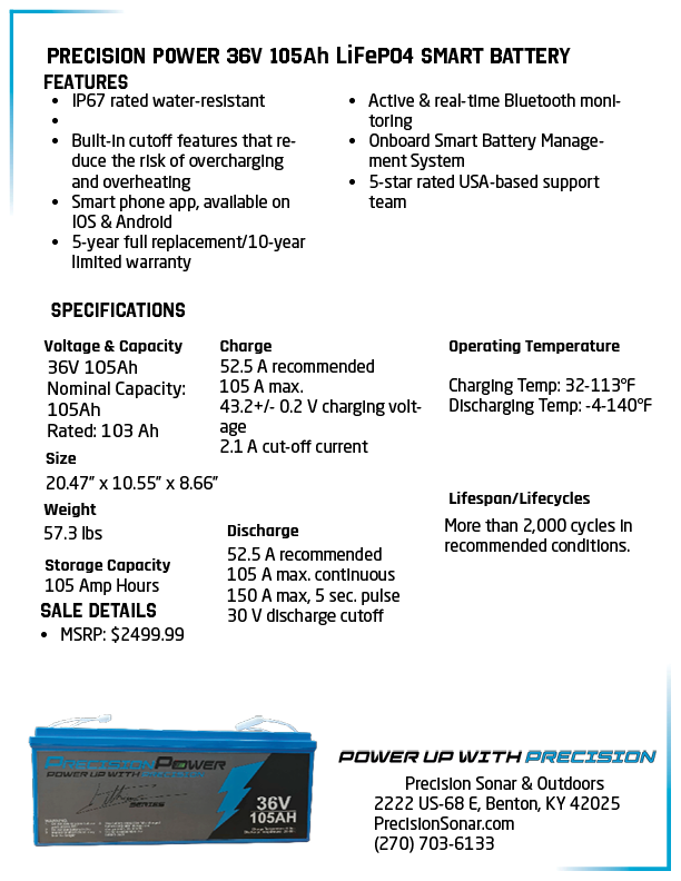 Precision Power Lithium 36V 105Ah Deep Cycle Smart Battery