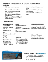 Precision Power Lithium 36V 105Ah Deep Cycle Smart Battery