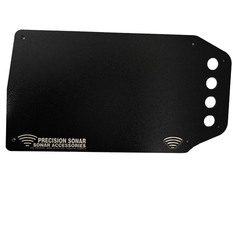 Black aluminum plate with Precision Sonar branding 